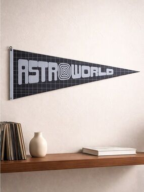 NWOT - Travis Scott 2021 ASTROWORLD Tour Pennant Flag- 24” Black/Blue Gray Flag